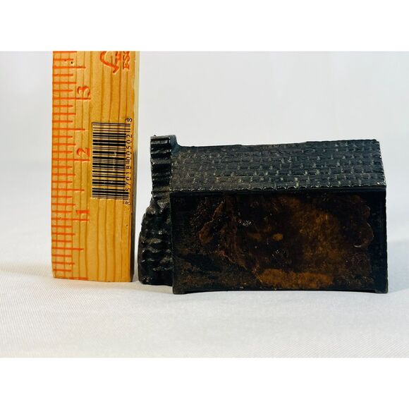 Vintage Cast Iron Log Cabin Still Bank--by Cornelius Bergbower w/ Paper Label - Picture 10 of 11
